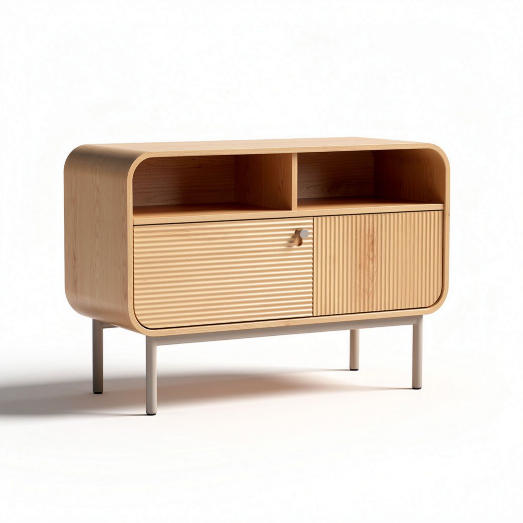 Wooden storage cabinet with sliding door and open shelves 90 x 40 x 70cm