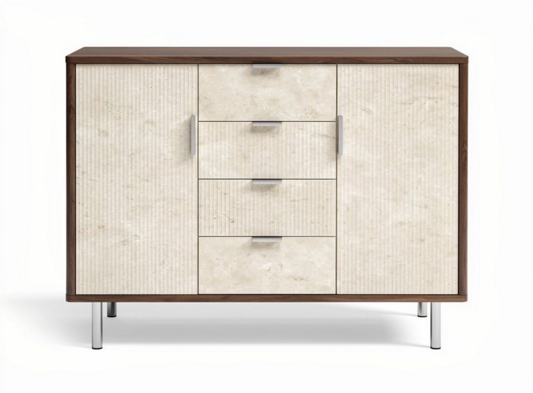 Wooden sideboard with cream finish and four drawers 80 x 40 x 75cm