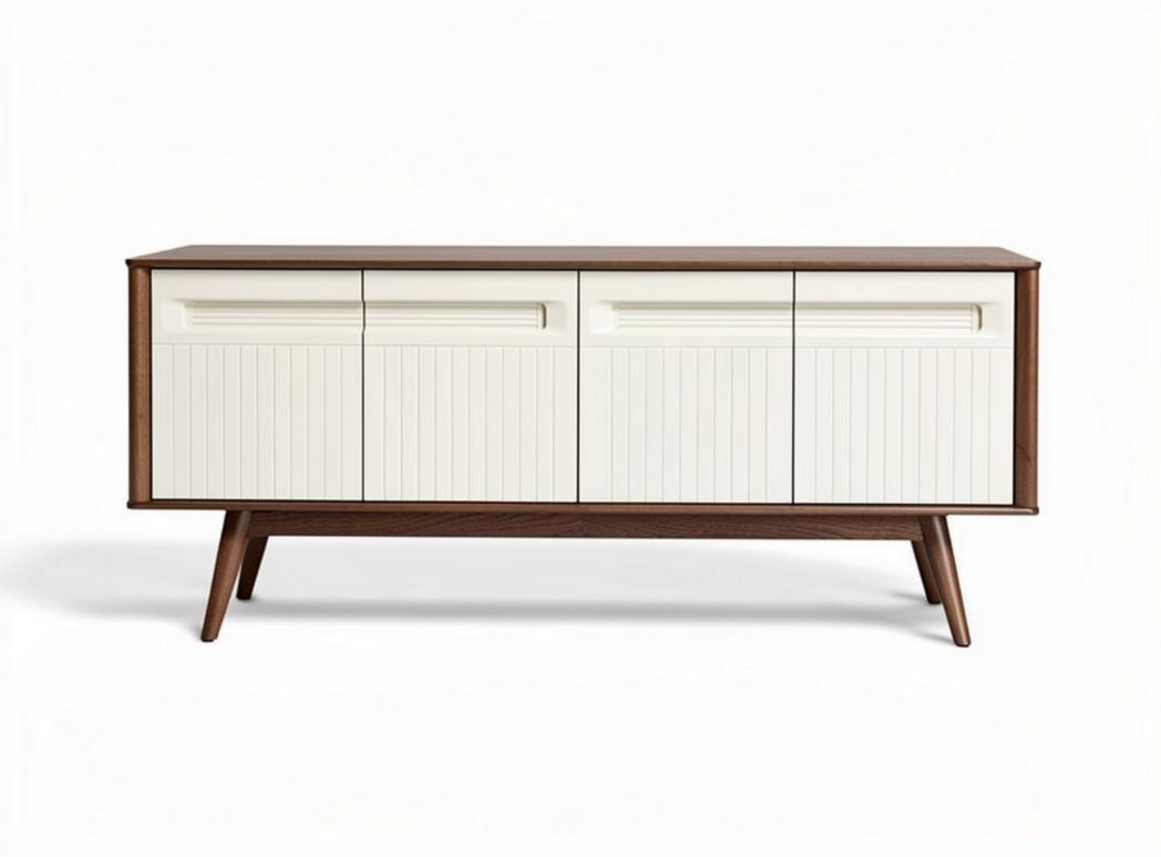 Modern wooden sideboard with white sliding doors 120 x 40 x 75cm