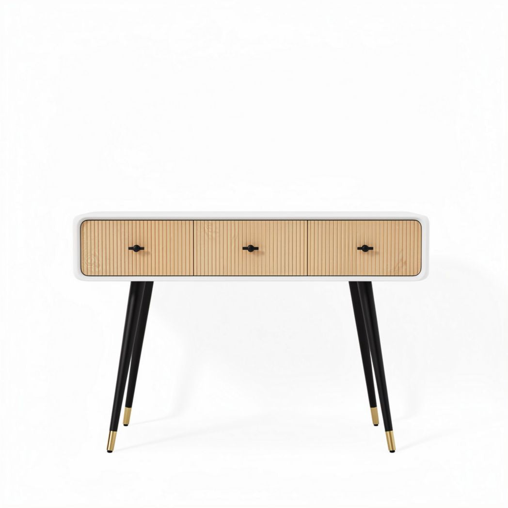 Wooden console table with three drawers and tapered legs 90 x 45 x 75cm