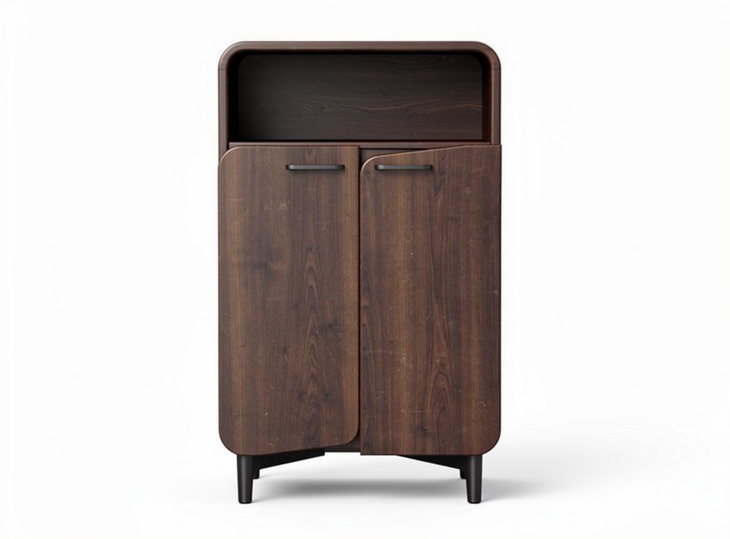 Wooden storage cabinet with two doors and open shelf 80 x 40 x 100cm