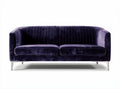 Velvet purple sofa with modern design and stainless steel legs 200 x 90 x 80cm