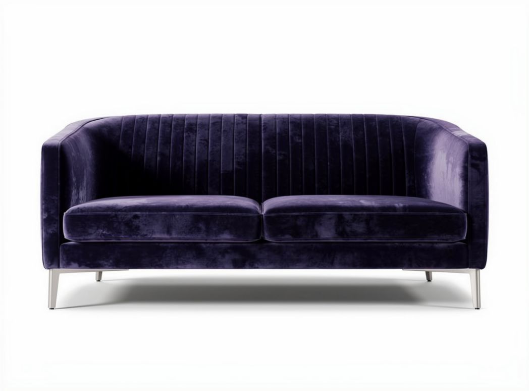 Velvet purple sofa with modern design and stainless steel legs 200 x 90 x 80cm