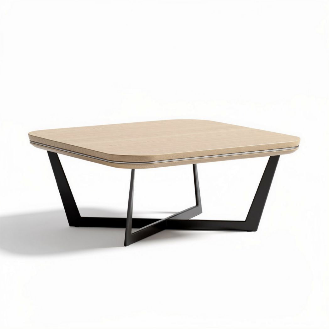 Square coffee table with wooden top and metal legs 120 x 80 x 35cm
