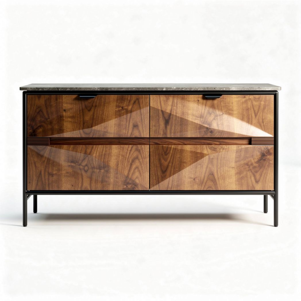 Wooden storage cabinet with marble top 150 x 45 x 75cm for living room