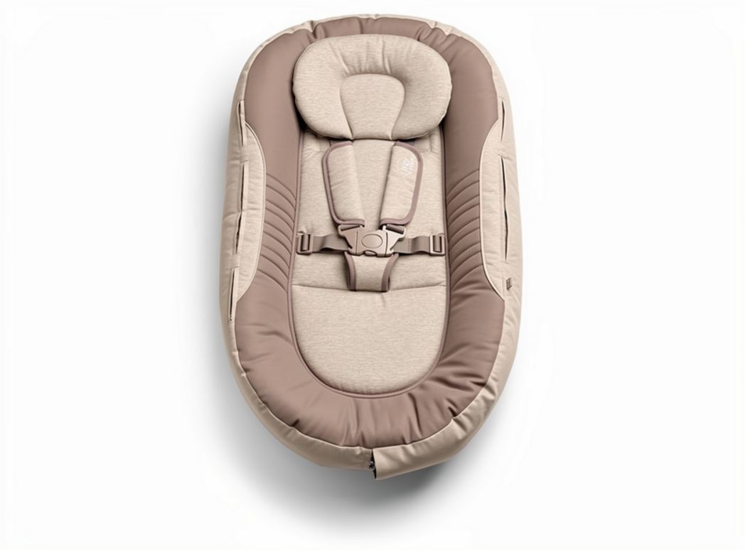 Portable baby nest for infants made of breathable fabric in beige 75 x 45 x 10cm