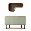 Modern wooden sideboard with green finish and wall-mounted shelf 100 x 50 x 40cm