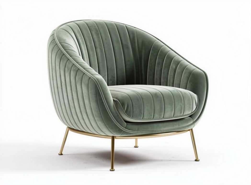 Velvet accent chair with gold metal legs and curved design 80 x 80 x 70cm