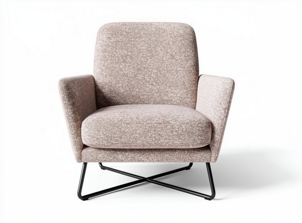 Contemporary armchair in soft beige fabric with black metal legs 80 x 80 x 85cm